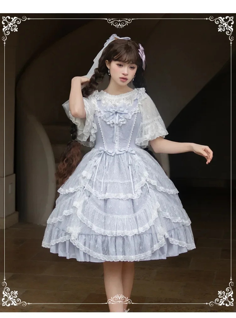 Retro Stijl Lolita Jsk Jurk Elegante Prinses Ruches Midi Jurk W. Veterbedekking Door Yomi ~ Irissen In Bloei