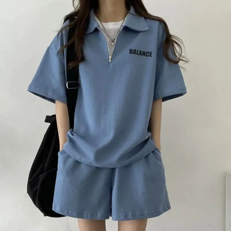 Sommer 2024, koreanische SLE-Zweiteiler-Sets für Damen, lässige, atmungsaktive Kleidung, bequeme Passform, T-Shirts und Orts-Outfits