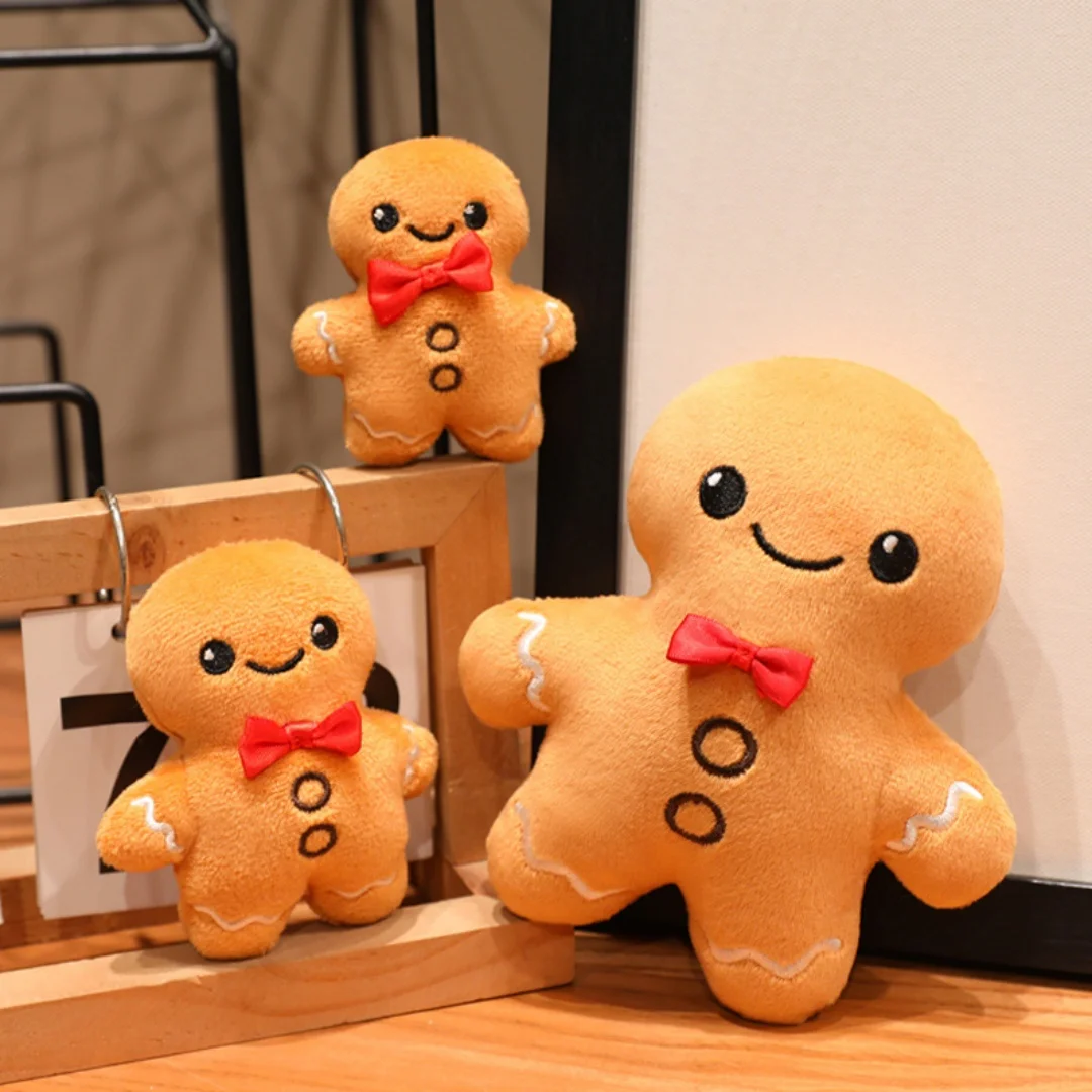 Smiling Gingerbread Man Plush Toy Cute Christmas Stuffed Doll Happy Face Soft Holiday Gift for Kids Lovers Festive Decor