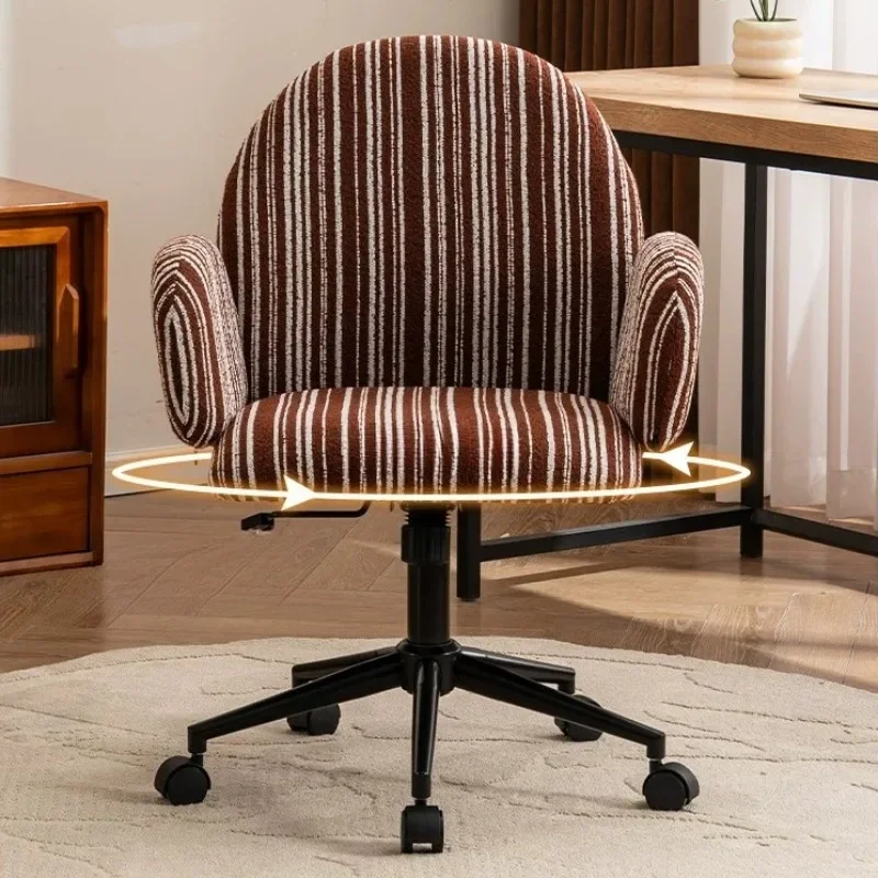 Retro Striped Office Chair with Armrests, Adjustable Swivel Desk Chair with Wheels, Mid-Century Modern Upholstered Task Chair