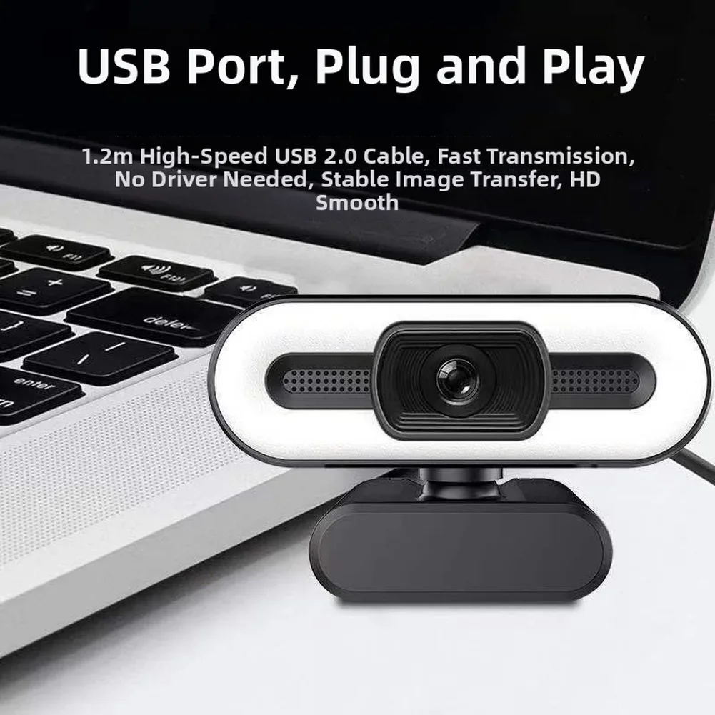 

4K-веб-камера с автофокусом, USB-подключением и подсветкой 60 кадров/с для прямых трансляций/видеозвонков/конференций