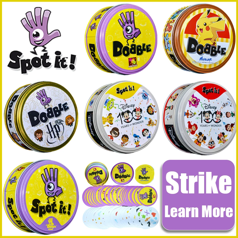 

27 Style Spot it Dobble Card Game 30/55PCS HP Animals Board Game Players Party Game 2-8 player game HP Metal Box Card