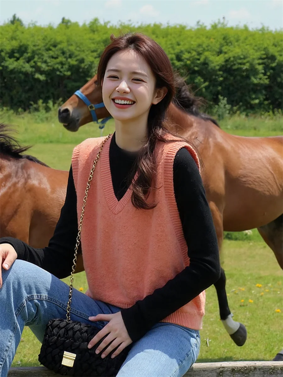 Damskie swetry bez rękawów, dzianinowe, luźne, uniwersalne, wzór w pepitkę, zapinane na guziki, codzienne, modne, proste, damskie.