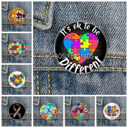 Stainless Steel Autism Awareness Badge Autistic Symbol Brooch Fashion Backpack Decoration Pins Round Jewelry Women Gift