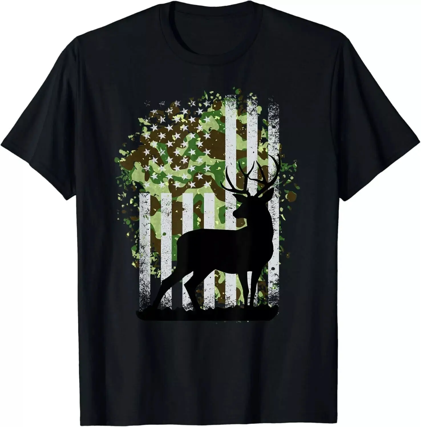 

Camo US Flag Deer Elk Buck Camoflage Hunting Gift Unisex T-Shirt