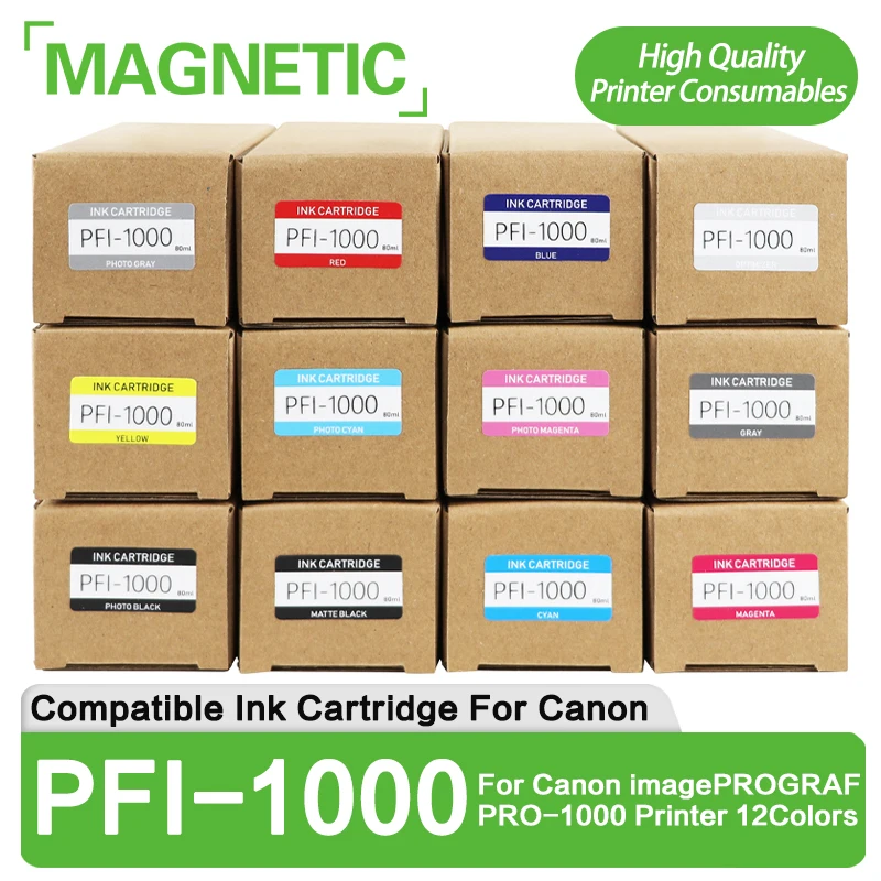 Cartuccia d'inchiostro compatibile PFI-1000 PFI1000 80ML PRO1000 con inchiostro a pigmento completo per stampante Canon imagePROGRAF PRO-1000 12 colori