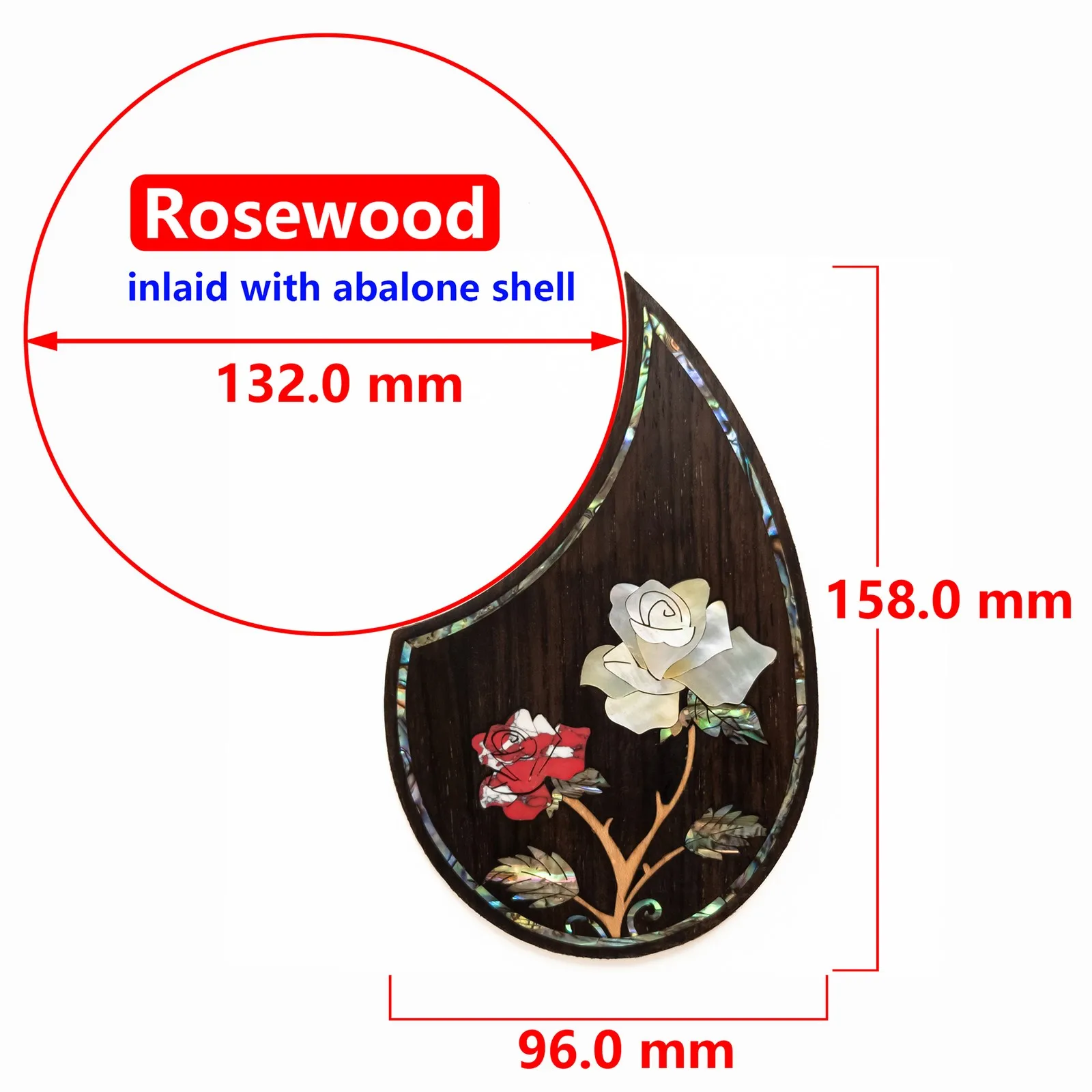Rosewood Acoustic Guitar Pickguard with Abalone Inlay for Most 36-40 Inch Guitars, Self-Adhesive Scratch Plate Pick Guard