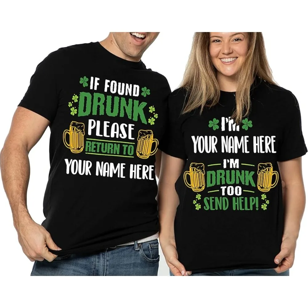 2024 Saint Patrick's Day Custom T-Shirt Couple Add Your Name St. Patricks Men's Women's TShirts