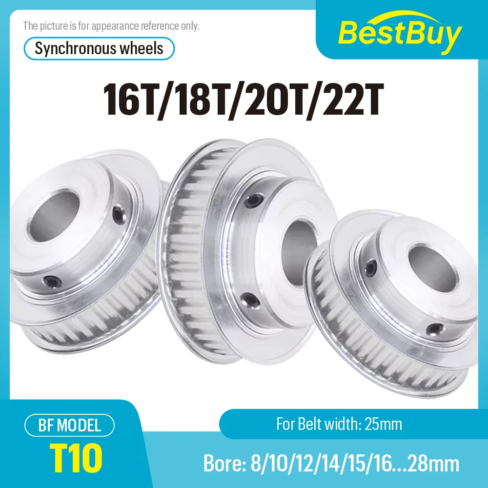 

T10 Synchronous Belt Timing Pulley BF Type 8mm-30mm 16T 18T 20T 22T BF Type 10mm Slot Width 25mm