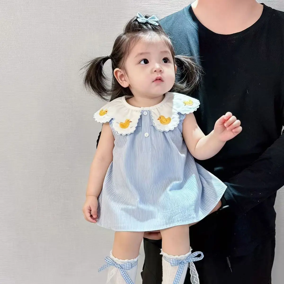 Summer Girls Sweet Princess Dress Baby Girl Peter Pan Collar Dress Thin Cute Cartoon Dress for Infants and Young Children