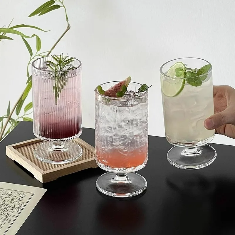 Creative Straight Juice Cup, Tree Pattern High-heeled Glass Cups, Transparent Cocktail Glasses Cup, Japanese Drink Bubble Cup