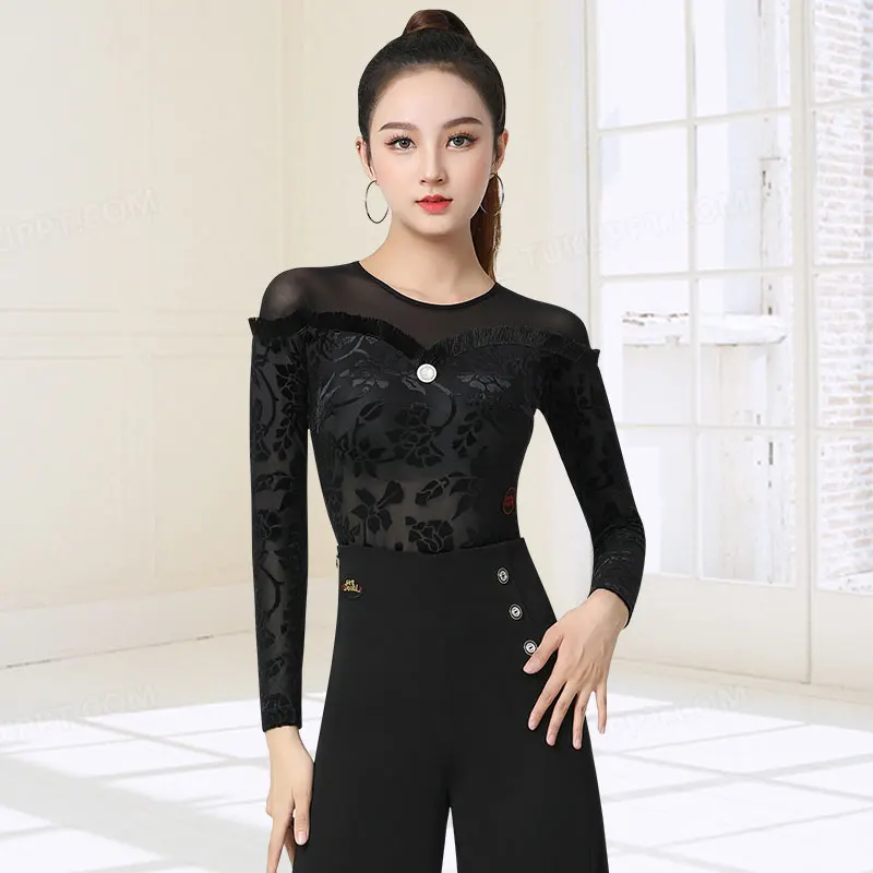 Doubl high-end Moden dance clothes top autumn and winter practice dance practice dance clothing new Latin dance practice dres