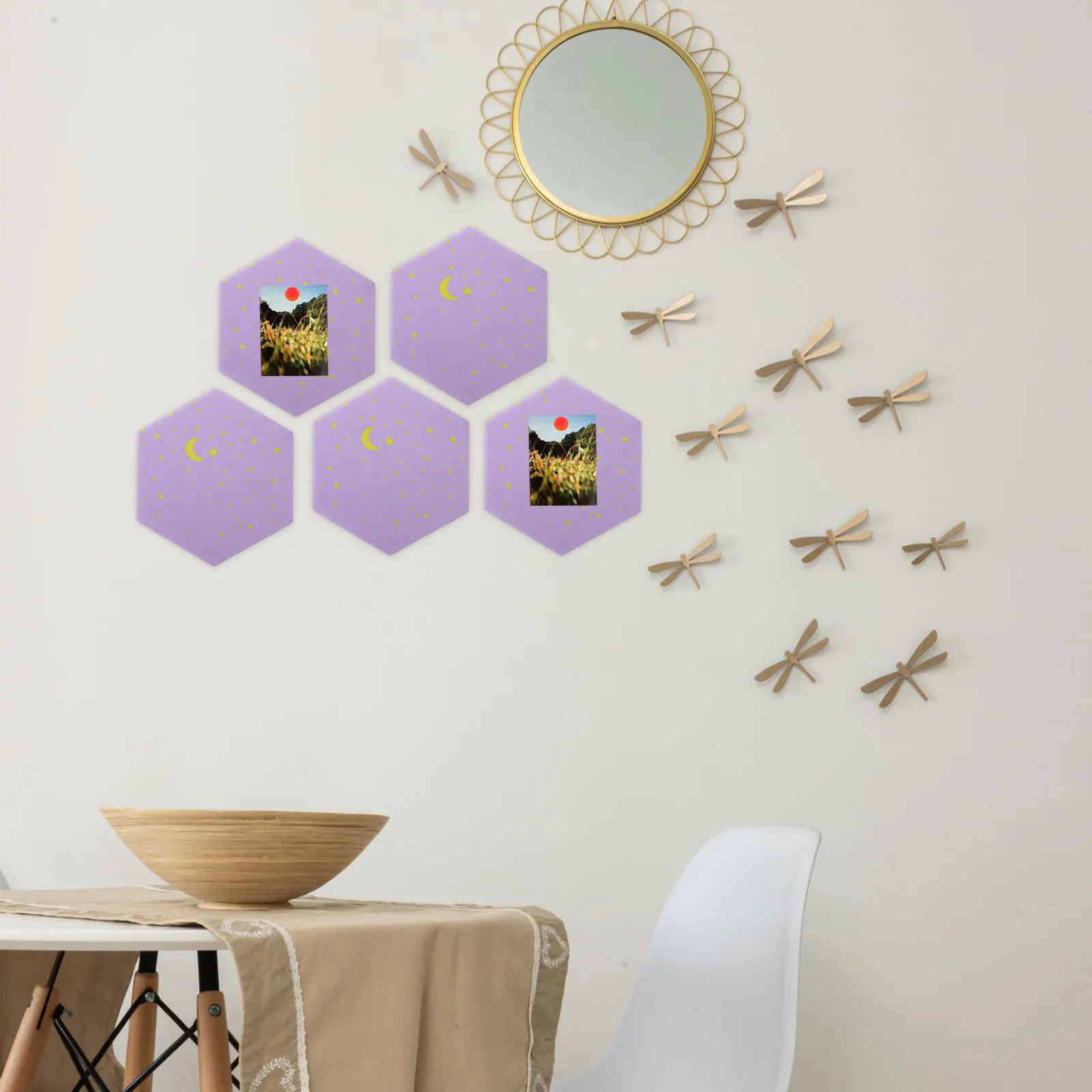 5pcs Hexagonal Felt Board Design Wall Decor Bulletin Board Sticker Soundproof Mat Polyester Material