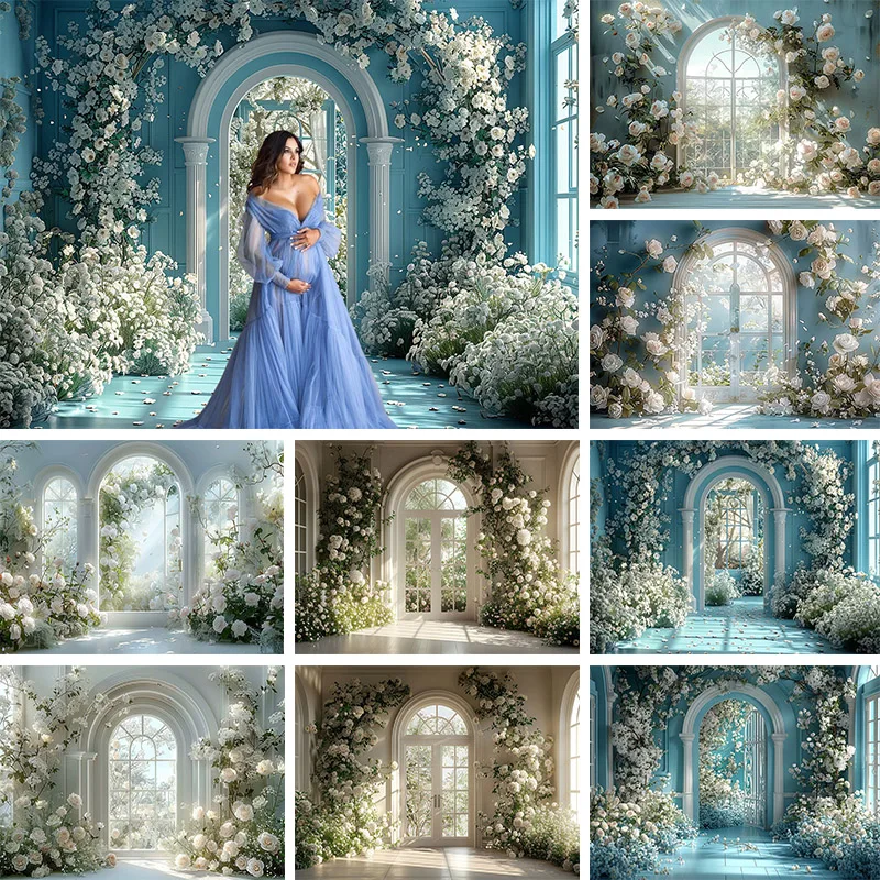 

Spring Flowers Blue Room Photography Backgrounds Adult Maternity Artistic Portrait Decoration Backdrops Photo Studio Photozone