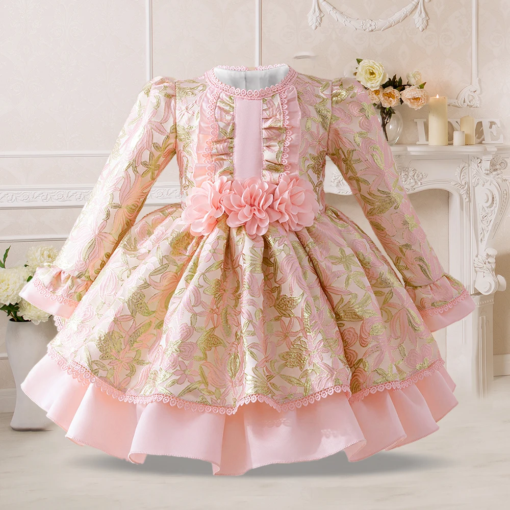 Baby Girl Dress For Birthday Party Flower Lace Vintage Luxury Dress for Kids Holiday Ceremony Costume Children Princess Costume