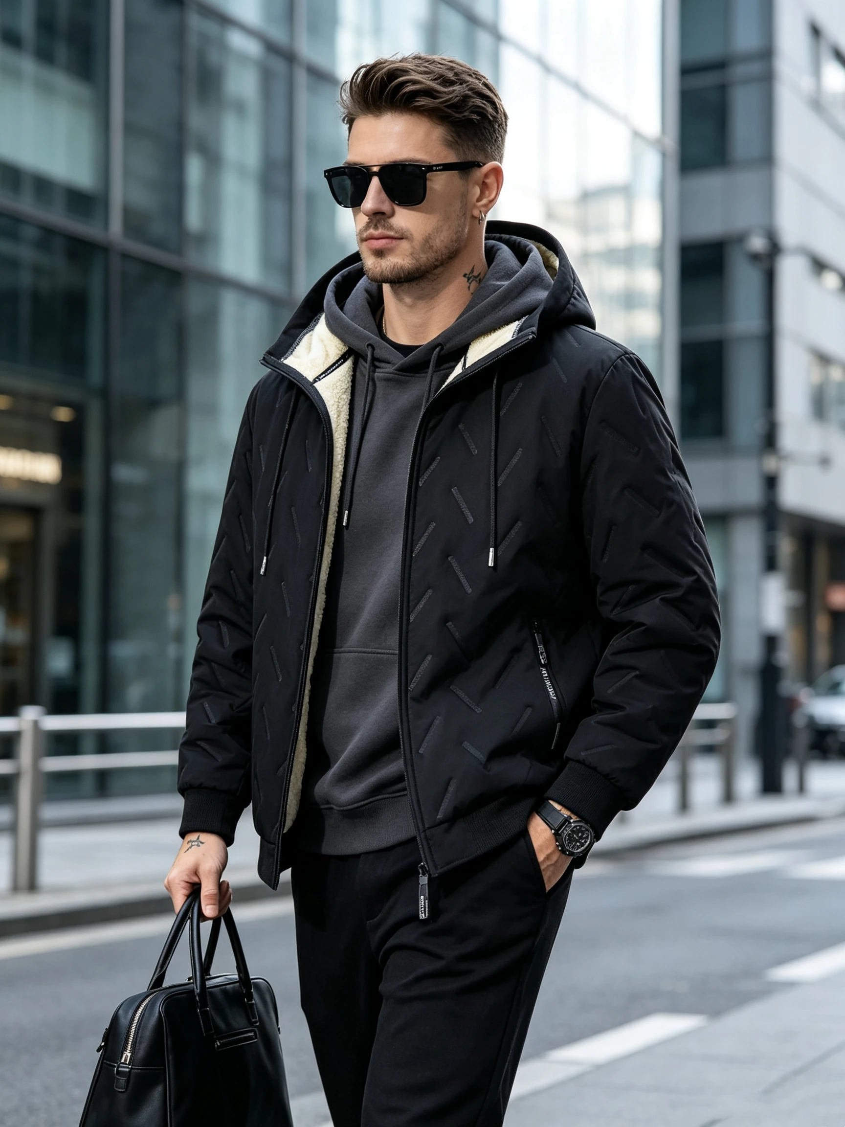 Men's Hooded Fleece Lined Thermal Jacket Winter Quilted Thick Warm Zip Up Hoodie Coat Casual Outerwear
