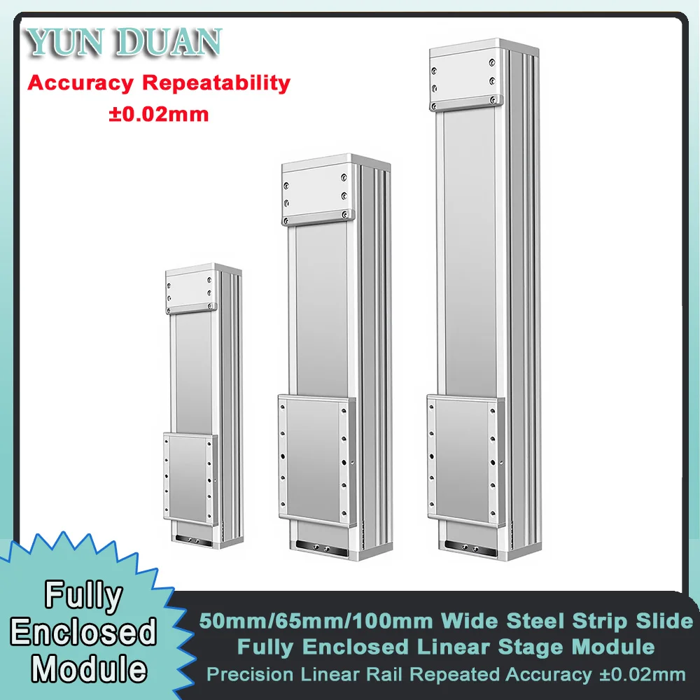 50mm/70mm/100mm Wide Steel Strip Slide Fully Enclosed Linear Stage Repeatability 0.01mm High Precision Module XYZ Sliding Table