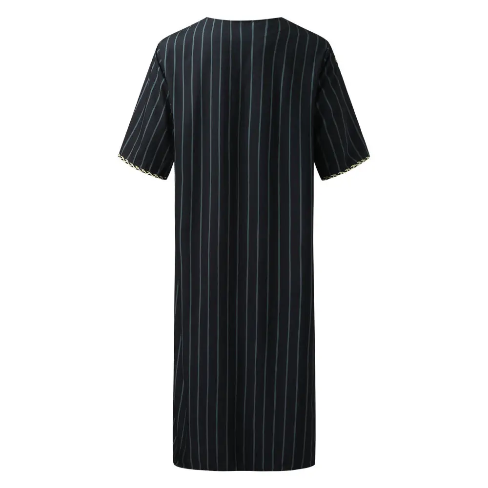 New Mens Cotton Blend Robe V Neck Jumpsuit Casual Loose Mid Sleeve Solid Color Ethnic Style Comfortable Summer Apparel Wear