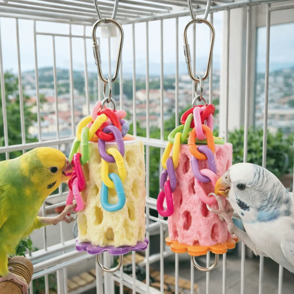

Colorful Parrot Chewing Toys Interactive Hanging Hamster Grinding Stone Bite Resistant Mouth Molar String Parrot Cage
