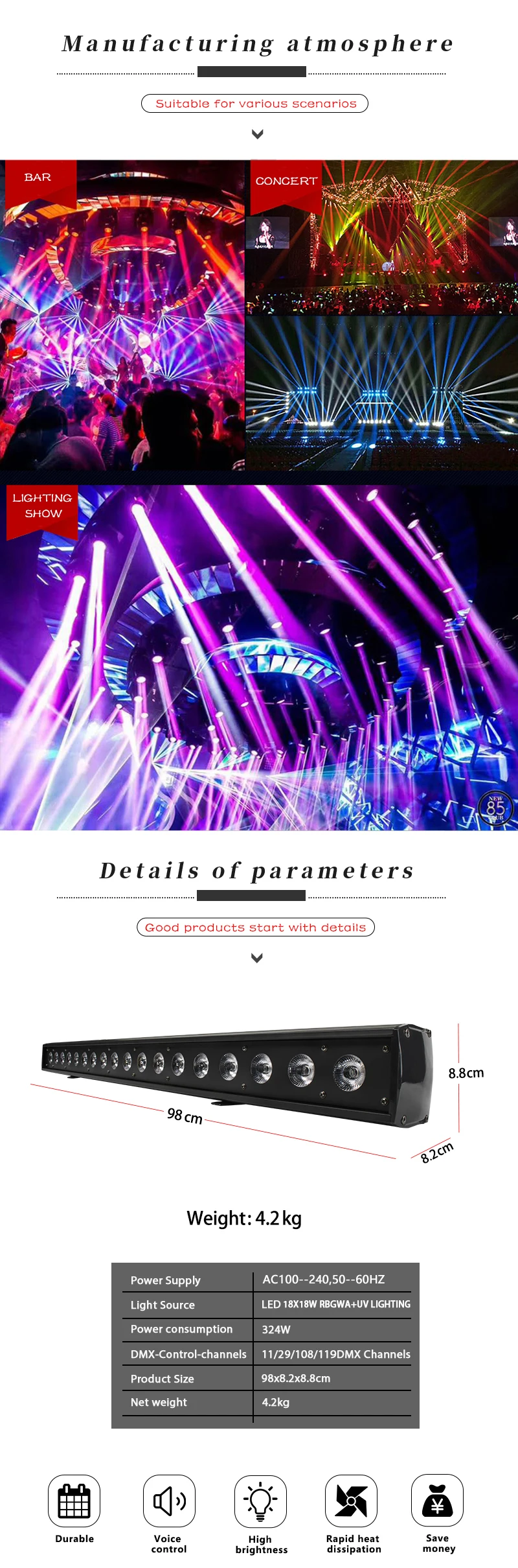 SHEHDS 1/2/4 Stück LED 18 x 18 W Waschwandflutlicht DMX512 Flutlichtbeleuchtung für DJ Disco Hochzeit Weihnachtsbeleuchtung Publikum – Detail 2