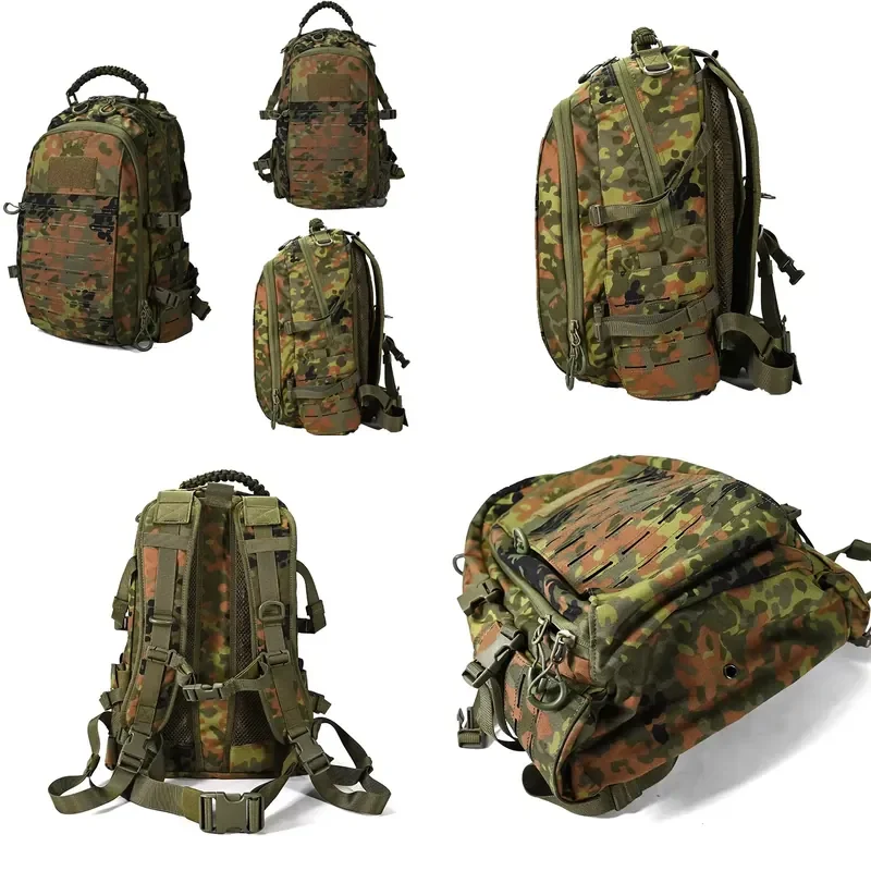 20L Tactical Backpack 550D Nylon MOLLE Laser Cut Combat Rucksack Flecktarn Military Hiking Hunting Travel Outdoor Storage Bag