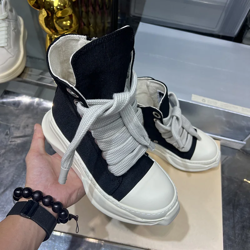 Dekherw Original High Top  Ankle Canvas Shoes Men Thick Sole Jumbo Lace Up Women Flats Sneakers Luxury Designer Sneaker Ro Boots