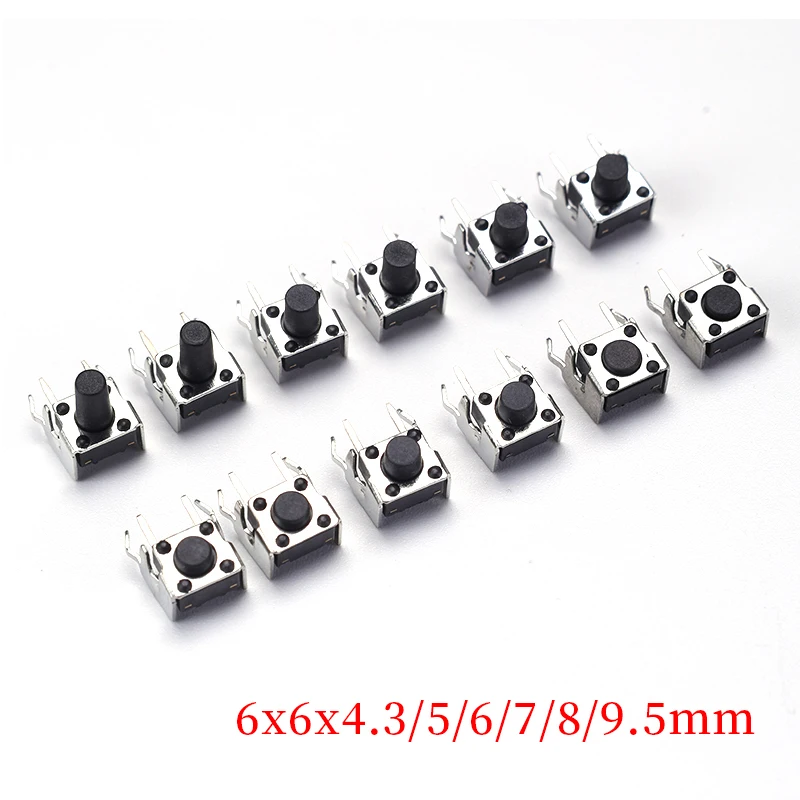 20PCS 6x6x5mm 4Pin Touch Micro Switch Self Reset 90 Degree Side Insert with Bracket  6x6x4.3/5/6/7/8/9.5mm
