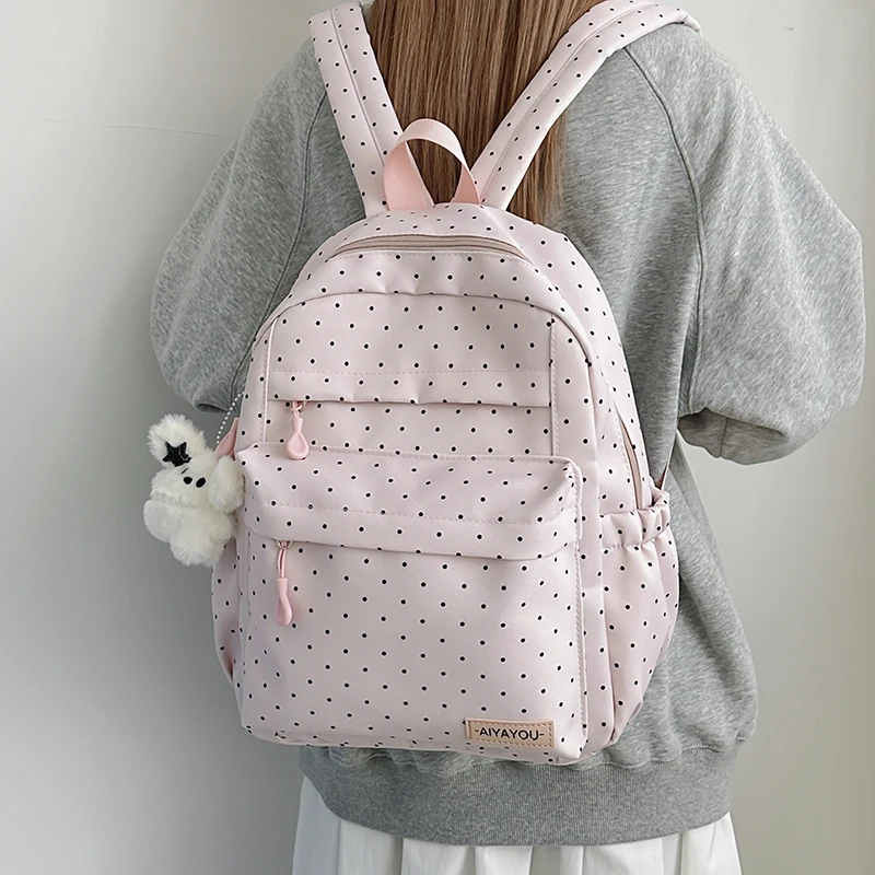 Cute Polka Dot Travel Backpack Large Capacity Lightweight Bookbag Waterproof for Female Elementary & Middle  Students