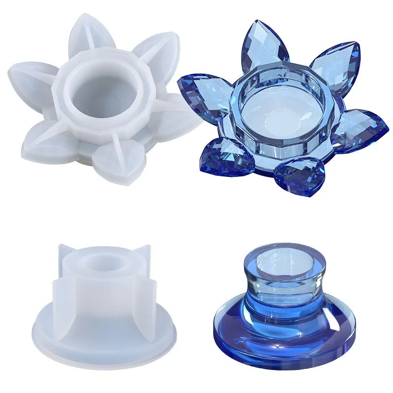 Lotus Candlestick Lamp Base Crystal Resin Dropping Glue Mold DIY Car Decoration Mirror Silicone Mold Home Decoration Storage