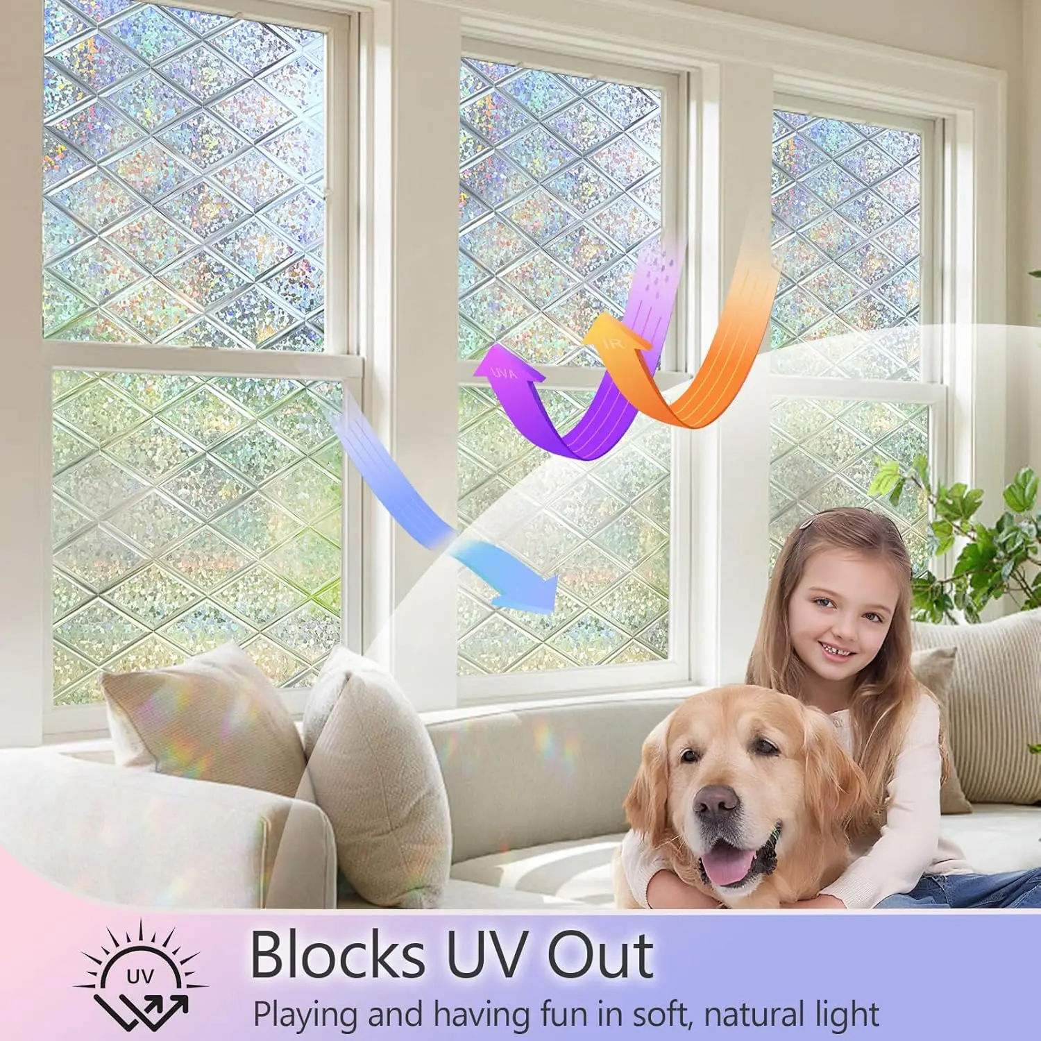 Window Privacy Film, Decorative Frosted Film, Lattice Static Cling Glass Clings, 3D Stickers for Home Office Front Door Bathroom