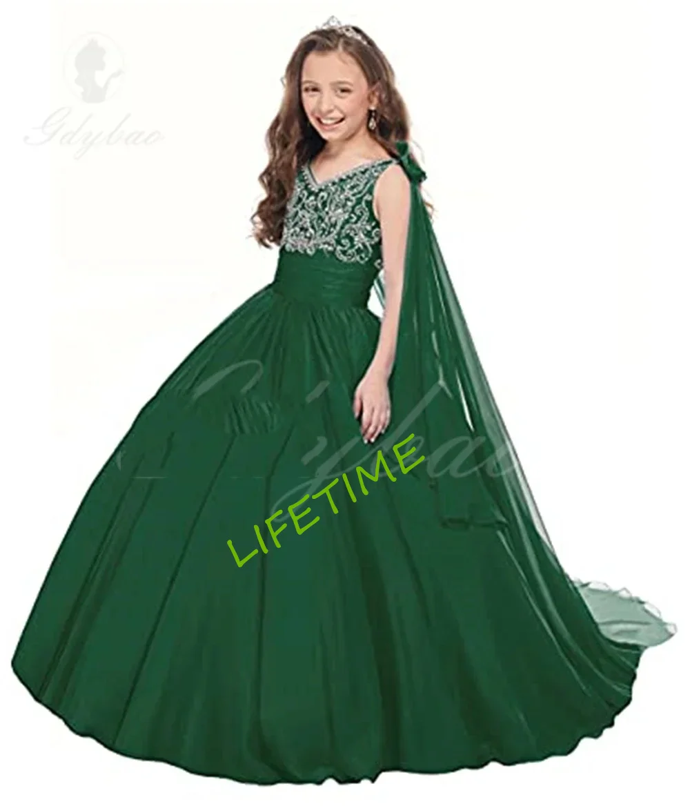 Flower Girl Dress Girls V Neck Pageant Dress Chiffon Princess Birthday Party Dresses Formal Ball Gowns