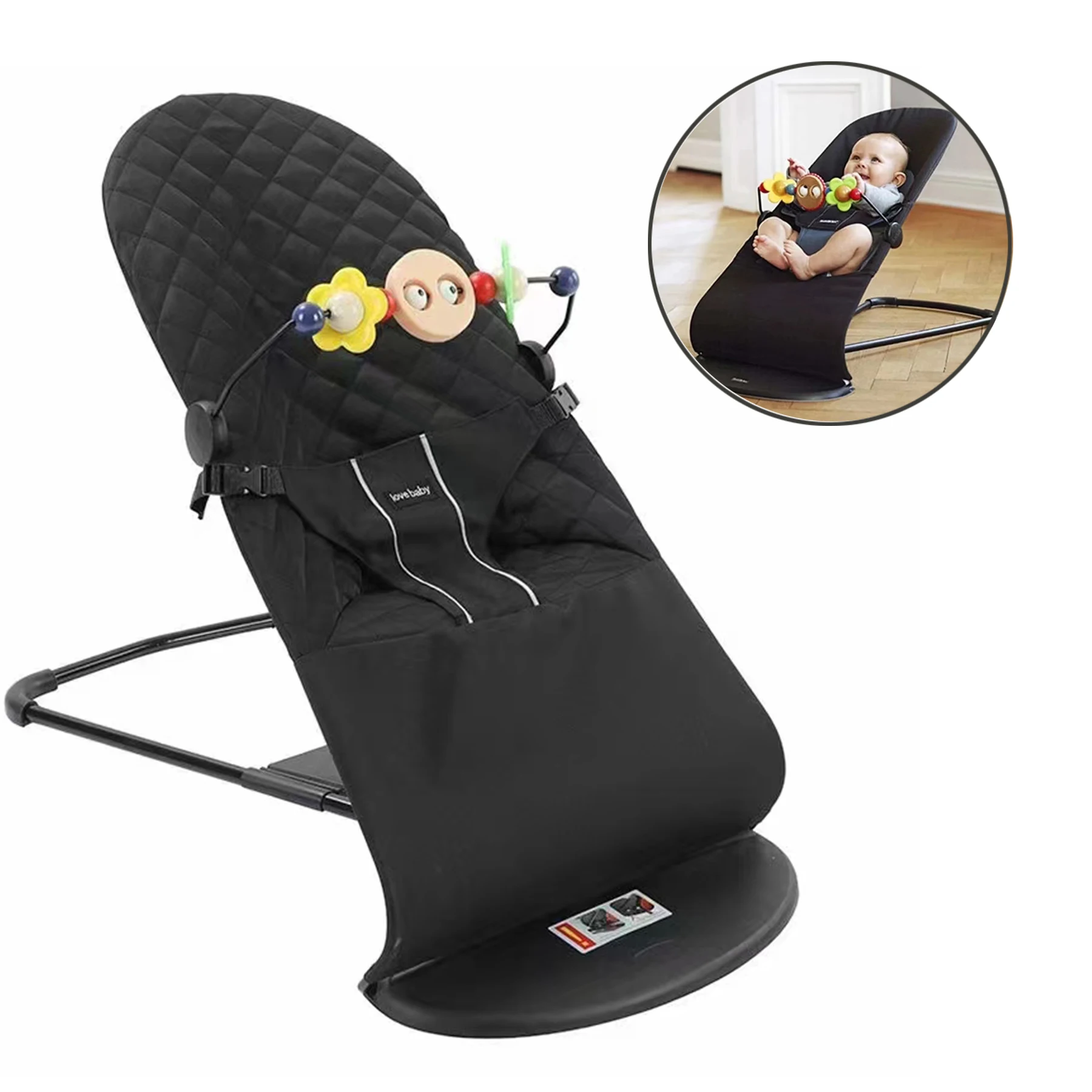 Baby Rocking Chair with Toys Foldable Swing Chair for Babies & Toddlers Three-speed Height Adjustment Baby Comfort Chair