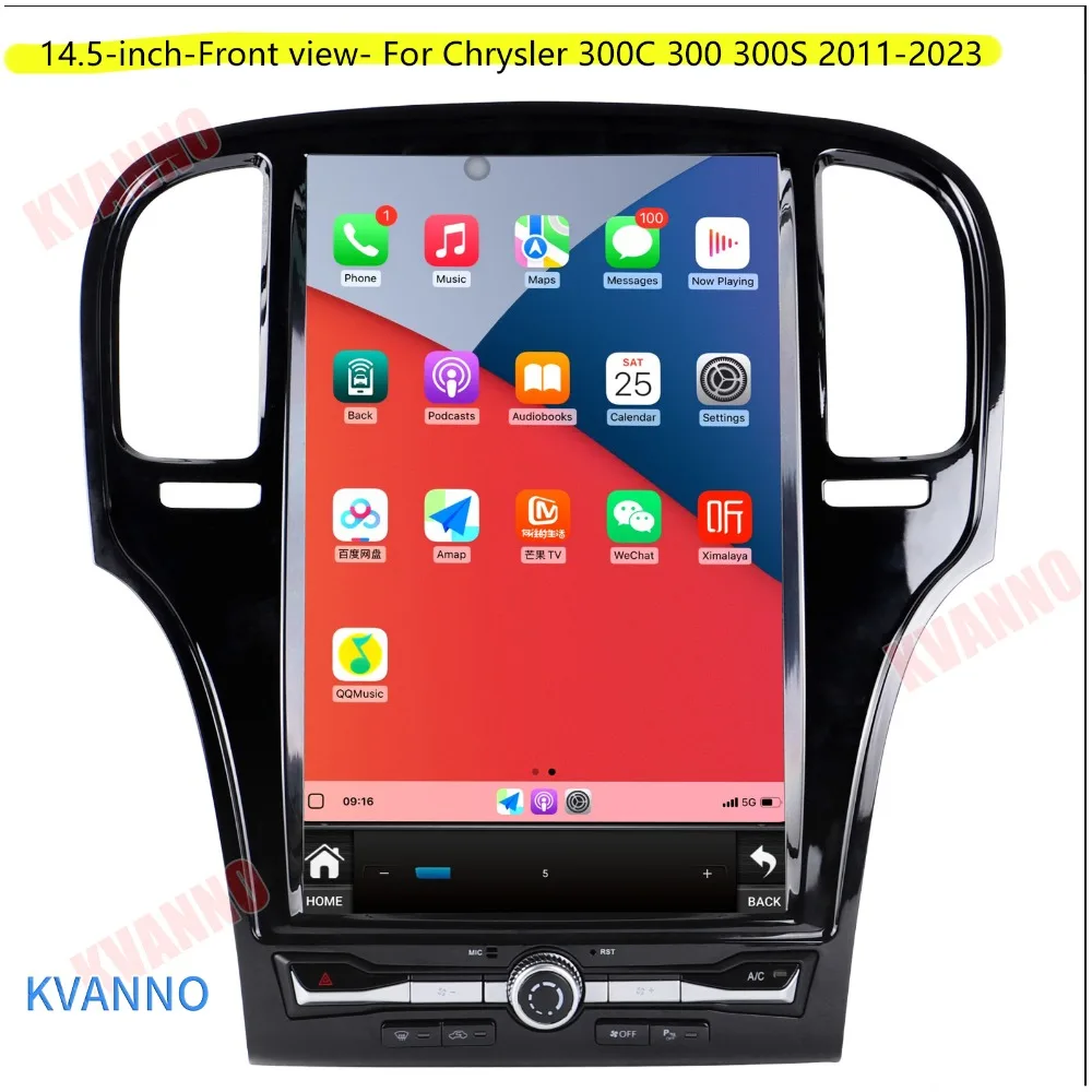 راديو سيارة 14.5 بوصة يعمل بنظام Android15 لسيارة Chrysler 300C 300 300S 2011-2023 مشغل فيديو متعدد الوسائط مع مقبض مادي وزر مدمج 360