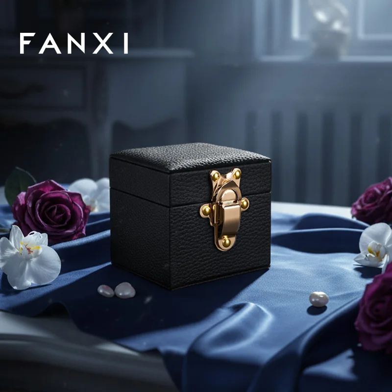 Genuine leather ring box, jewelry packaging, lychee patterned wedding proposal ring box