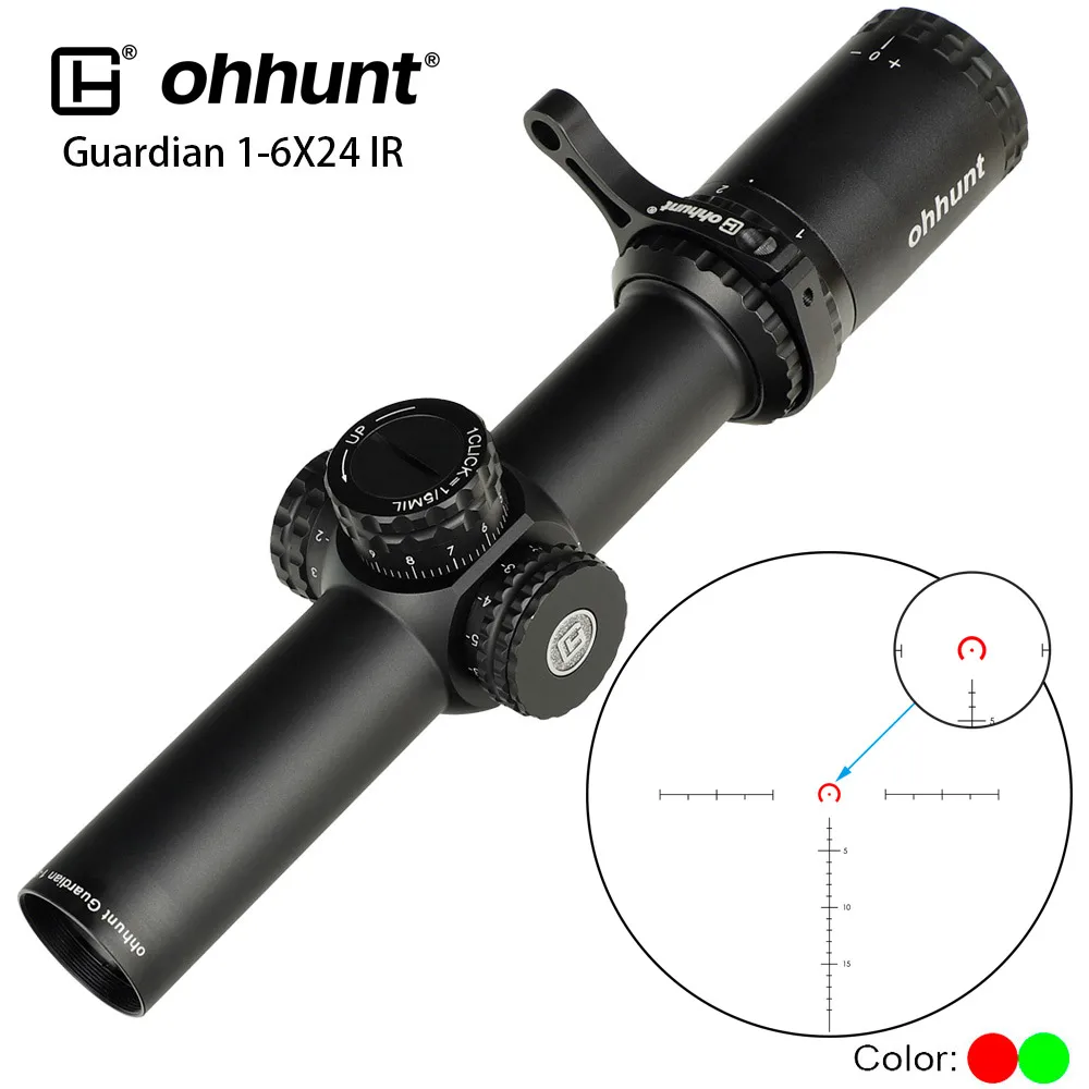 

Ohhunt Guardian 1-6X24 ИК охотничьи прицелы, компактная стеклянная гравированная сетка, осветляющая сетка, блокировка, сброс оптического прицела