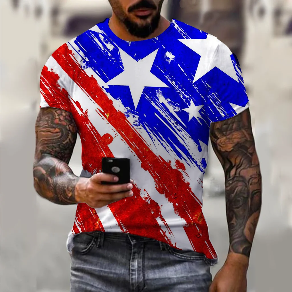 

Summer Men's T-shirt 3d Print USA Flag T Shirt Oversized Tees Tops Casual Short-sleeved American Streetwear Fashion Men Clothing