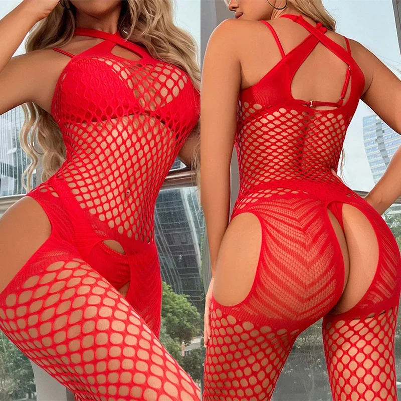 

Open Crotch Bodysuits Sexy Fishnet Teddies Baby Doll Dress Porno Costumes Crotchless Bodystockings Hot Erotic Lingerie For Women