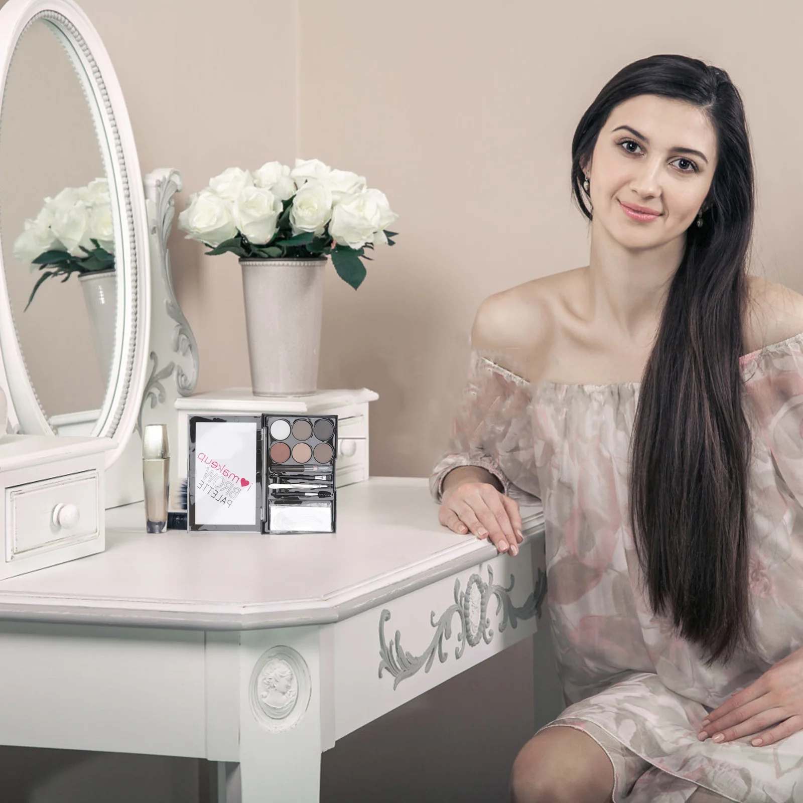 1세트 6색 눈썹 파우더 메이크업 키트 오래 지속되는 방수 브로우 도구 자연스럽고 풍성한 눈썹 파우더 세트