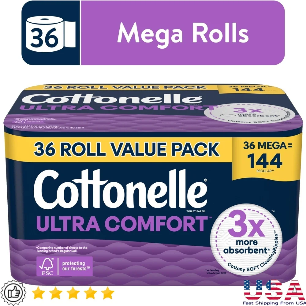 ultra-comfort-toilet-paper-soft-tissue-36-mega-rolls-3x-absorbent-3x-thicker-3x-stronger-septic-safe-perforated-sheets