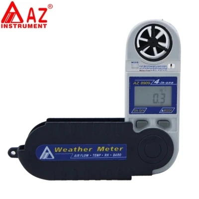 AZ8909 مقياس تدفق الهواء الرقمي صغير محمول باليد من نوع الجيب/مقياس سرعة الرياح مع نطاق ضغط درجة الحرارة والرطوبة AZ-8909