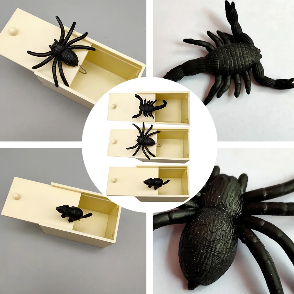 

6pcs Simulation Insect Prank Fake Spider Scorpion Mouse Trick Box For Halloween Party Scare Surprise Gift Prank
