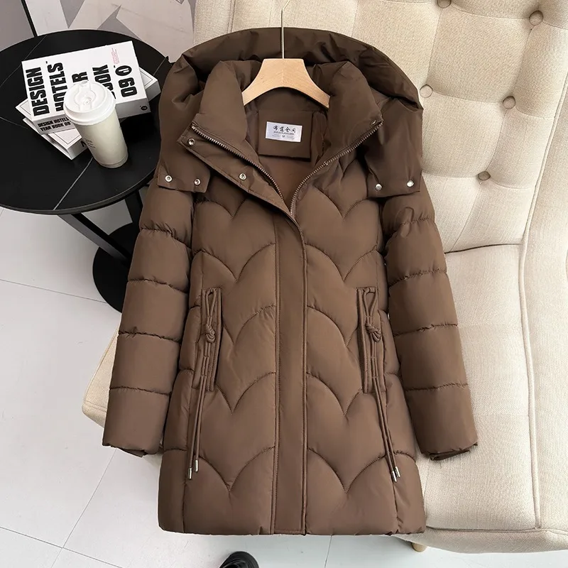 New Women's Clothing Long Down Cotton Jacket Winter Loose Cold Padded Jacket Female Casual Removable Hat Parker Cotton Clothes