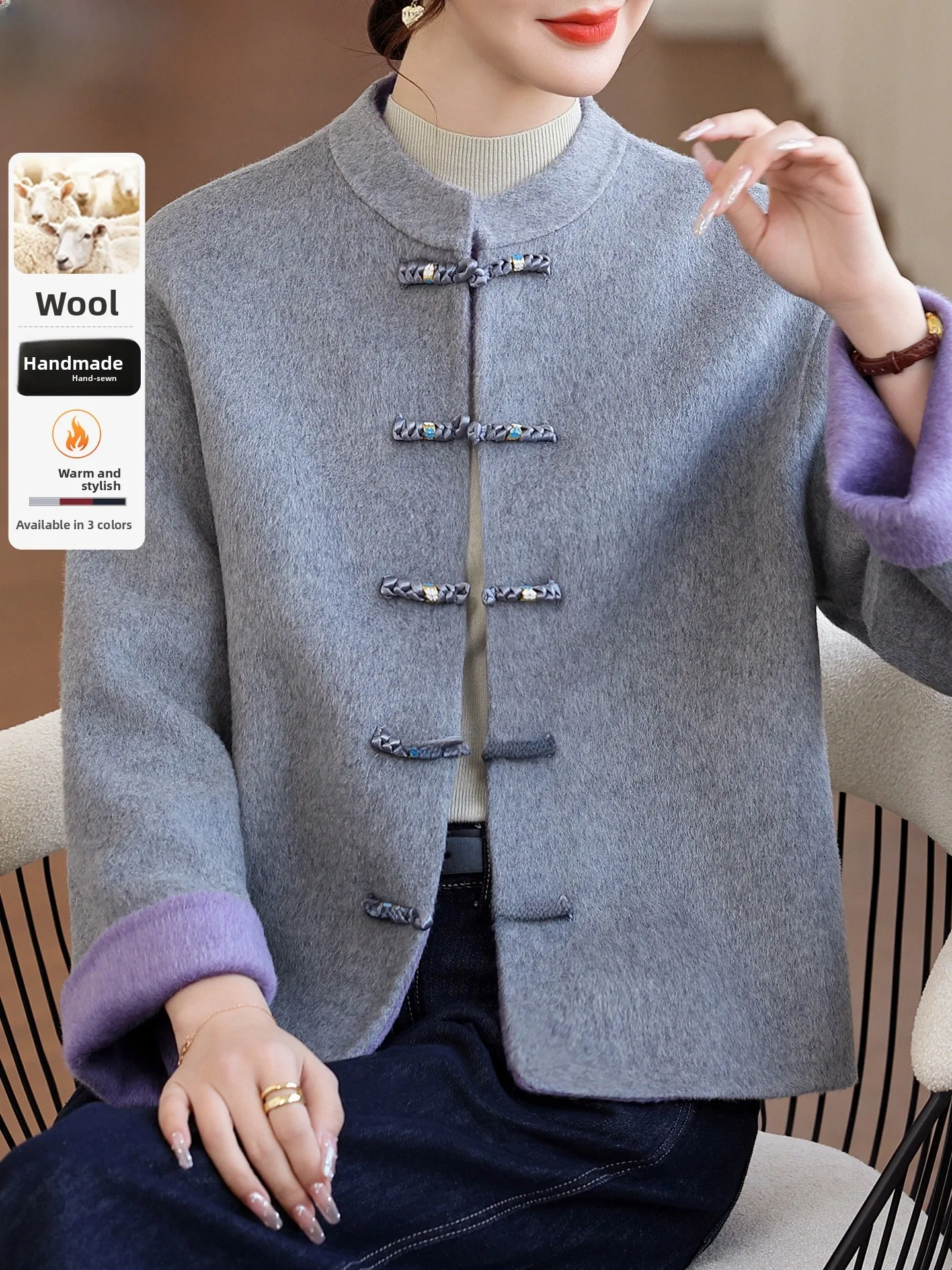 

Ele Double-Faced Camere Woolen Coat New Chinese Sle for Middle-Aged And ly Women Sli And Sophistied Sprin...