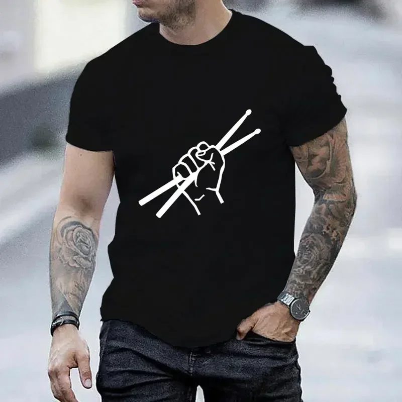 

An interesting drummer design printed T-shirt for men's summer, pure cotton, comfortable and breathable short-sleeved