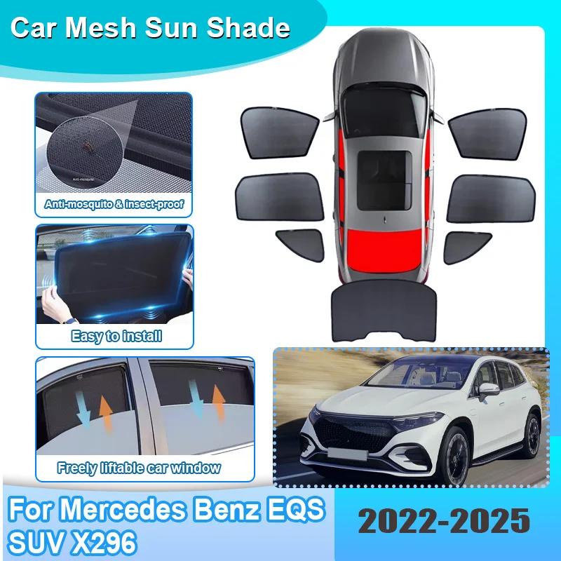 

Car Window Sunshade For Mercedes Benz EQS SUV X296 2022-2025 Visor Mesh Heat Insulation Windshield Frame Curtain Car Accessories