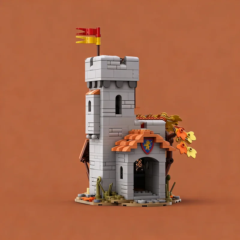 480 stücke MOC Lion Knight Grenze Checkpoint Schloss Modell Gebäude Spielzeug Blöcke Montieren Architektur Weihnachten Geschenk Kreative DIY Idee