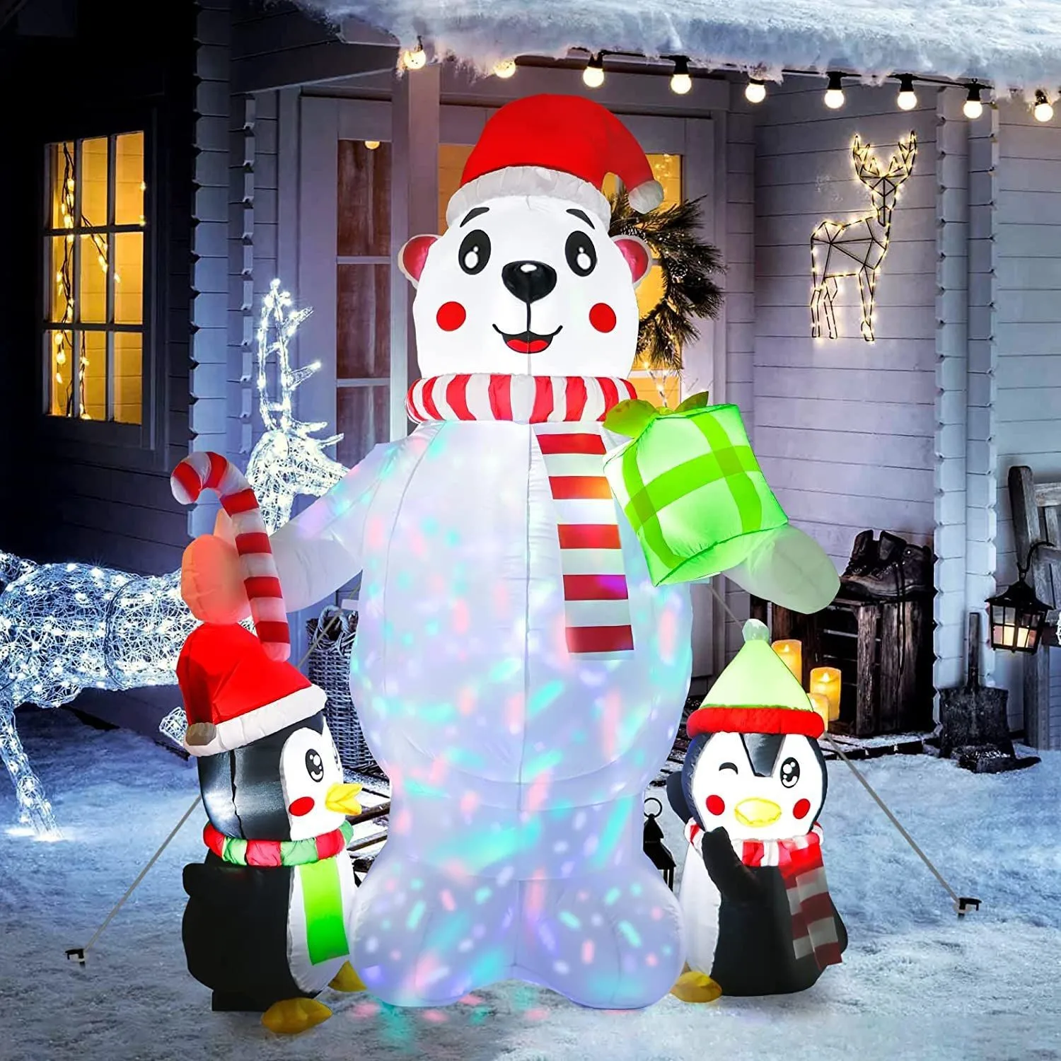 Christmas White Bear Balloon Air Model, Penguin Christmas LED Lights, Outdoor Atmosphere Decoration, Carnival Props, 6ft