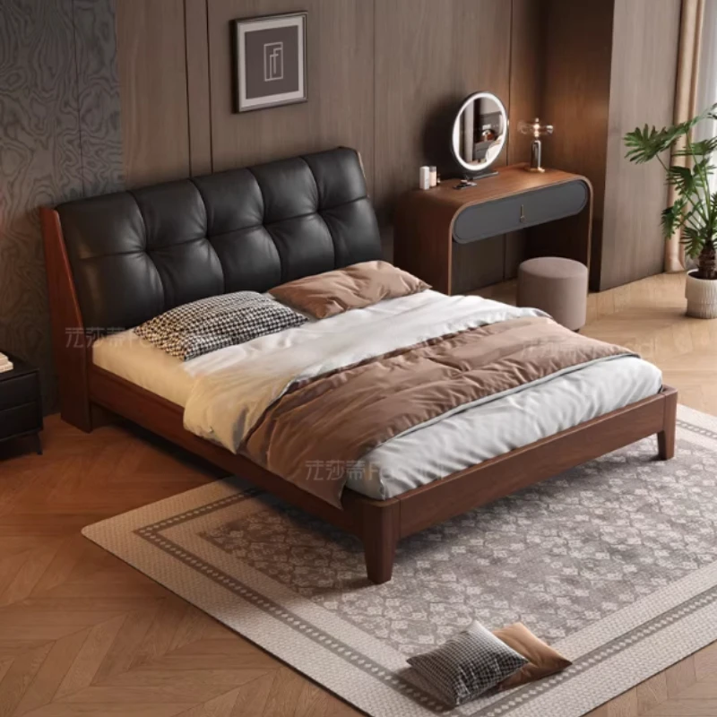 

Black Headboard Double Bed Aesthetic Frame Full Wooden Luxury Modern Double Beds Floor Adult Queen Size Bedroom Furniture Sets