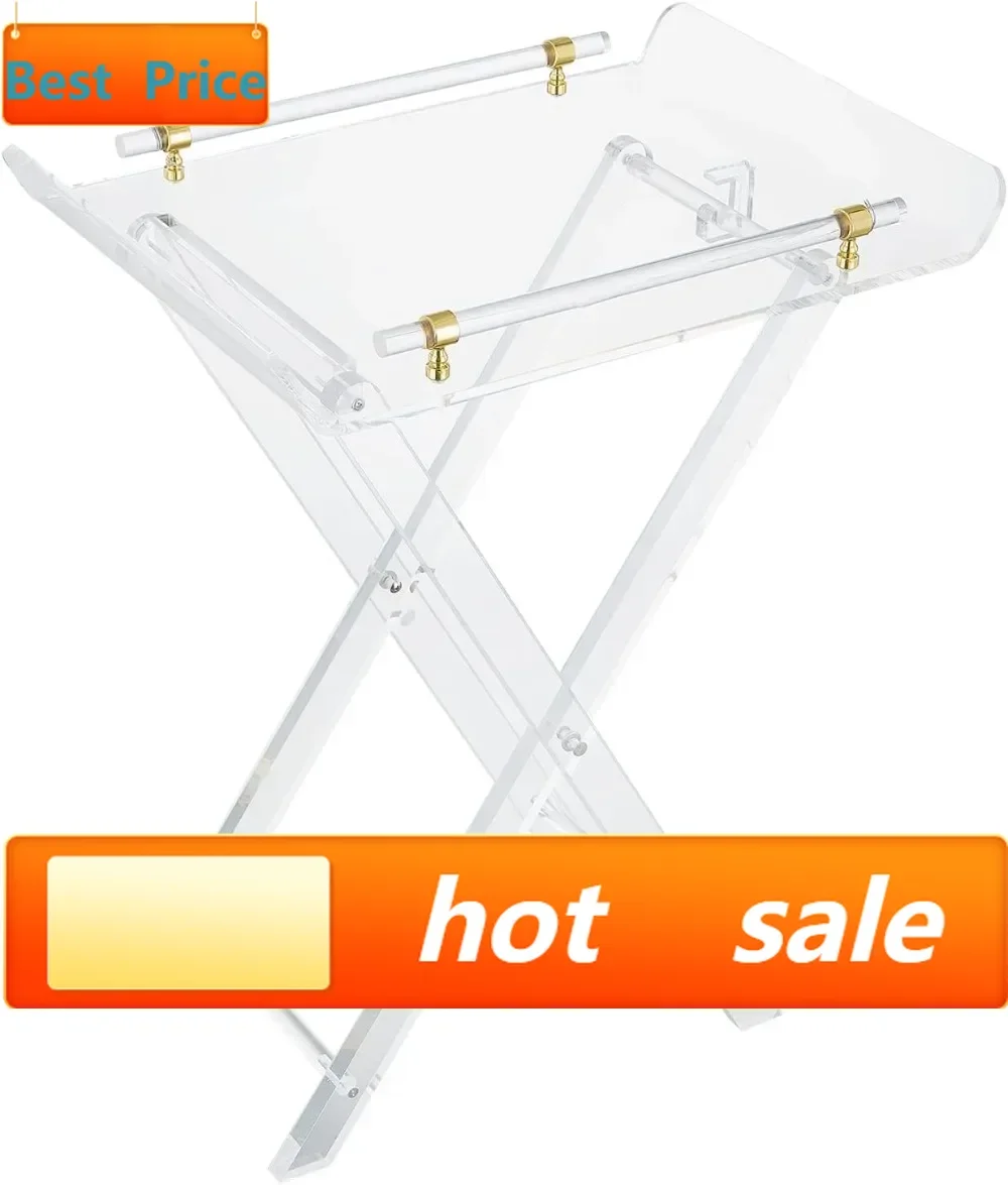 

Hot salesClear Acrylic Folding Tray Table with Handle, Modern Foldable Side Table for Living Room, Bedroom, Coffee