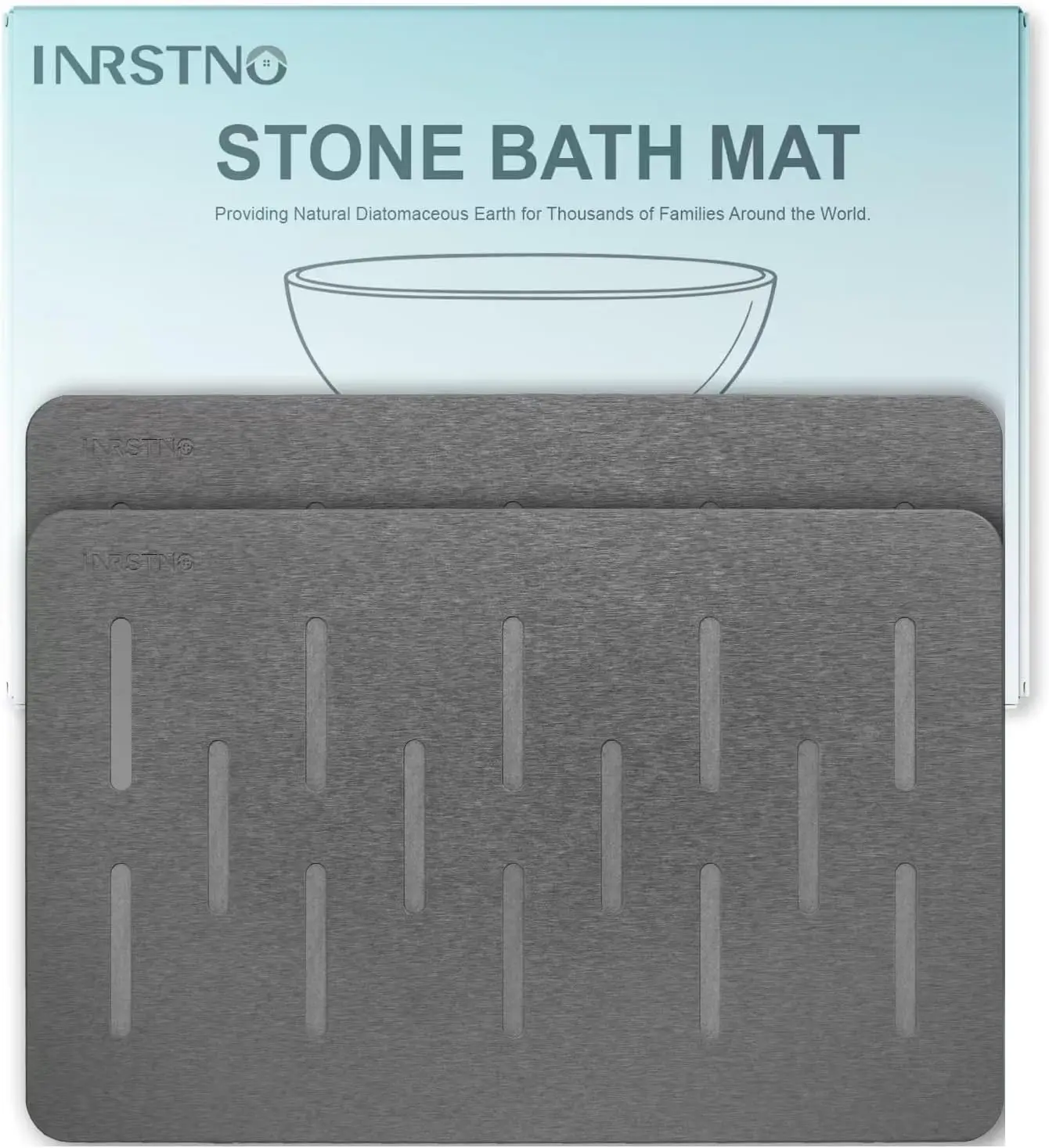 

Large Stone Bath Mat 2 Pack, Quick Drying Super Absorbent Non Slip Diatomite Rug for Bathroom Easy Clean Dark Grey